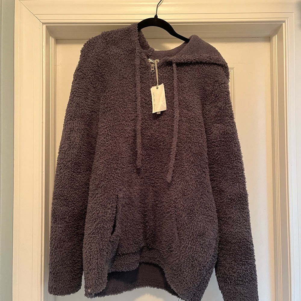 Barefoot Dreams Shearling Hoodie in Slate Blue NWT